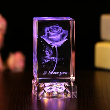 3D Laserski Engrave Rose Obrti K9 Kristalni Cvet Miniature za Valentinovo, Rojstni dan, Obletnico Poroke, Darila Dom Dekoracija