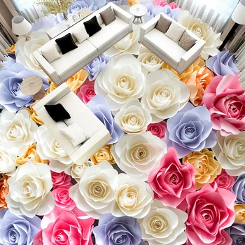 3D Ozadje Romantično Rose Cvetje Talne Ploščice Zidana Dnevna Soba Obrabe Non-slip Nepremočljiva Zgosti samolepilne Tla Ozadje