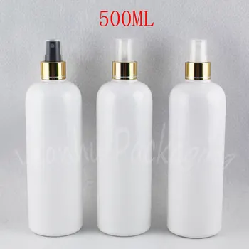 500 ML Bel Krog Ramenski Plastično Stekleničko Z Zlato Spray Črpalka , 500CC Toner / Voda Embalaža za Steklenice , Prazne Kozmetični Posodo