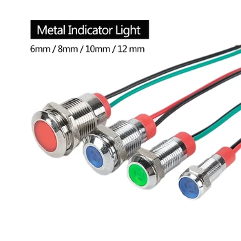 6 mm 8 mm 10 mm 12 mm vodoodporna LED Indikatorji Svetlobe Pilotni IP67 Kovinski Opozorilo Signalna luč 12V 24V 220V z žico rdeče gr