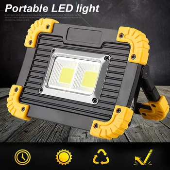 COB LED Prenosni Reflektor Led delovna Lučka USB Polnilna Svetilka na Prostem, Potovanja Svetilka Za Kampiranje Luč Uporabo 18650 Baterijo