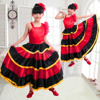 Dekleta španskega Flamenka Obleko Dolgo Španija Flamengo Krilo Otroci Otrok Bullfight Obleke Trebuh Dvorana Fazi Ples Kostum DL5146