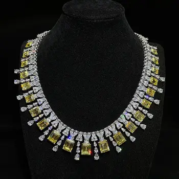 Hiperbolični Stil Luksuzni Ogrlice za Ženske Big Kubičnih Cirkonij Kamen z Visoko vsebnostjo Ogljika Dimond Set