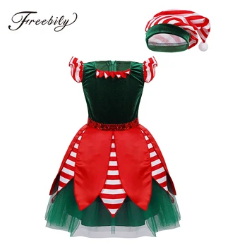 Malčka, Otroci, Dekleta, Tiste Božič Elf Kostume Santas Klavzula Cosplay Obleko Fancy Stranka Tutu Obleko S Klobuk