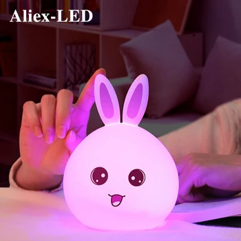 Nova LED Zajec Silikonski Night Light Touch Senzor Mehko Noč Lučka Pisane Tap Control za Otroke Otrok Spalnica Postelji Srčkan Lučka