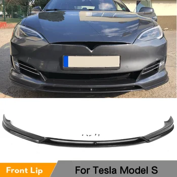 Ogljikovih Vlaken Sprednji Odbijač Lip Spojler za Tesla Model S 70 D P85D 90D P100D Limuzina 4 Vrata 16-17 FRP črna