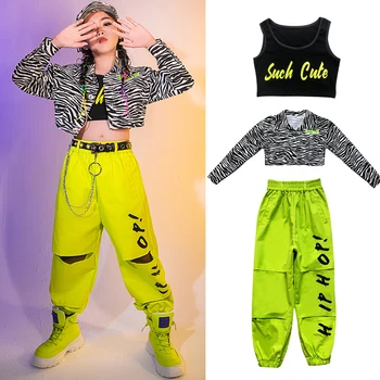 Otroci Hip Hop Oblačila Zebra Print Suknjič Kombinezon Hlače Priložnostno Otroci Street Dance Performance Outifits Hip Hop Oblačila Za Dekleta