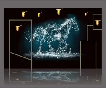 Po meri velikih 3D zidana ozadje vode konj črno ozadje zlata ptica TV ozadju stene