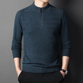 pulover Moške Chun Zhu kašmir čisto pulover dvojno debel pulover zadrgo semi-visok ovratnik plesti dno majica