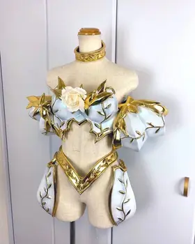 Seksi Žensk fazi pokazal nositi kostum Bela oklep boginja klub bar ženska pevka cosplay stranka pancira