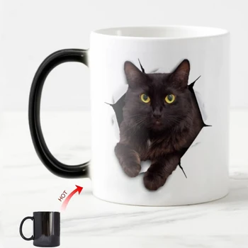 Smešno Black Cat Sprememba Barve Kave Vrč Čaja Skodelice Novost 3D Mačke Mucek Skodelice Skodelice Ustvarjalne Mucek Živali, Hišne živali, Rojstni dan Humor Darilo