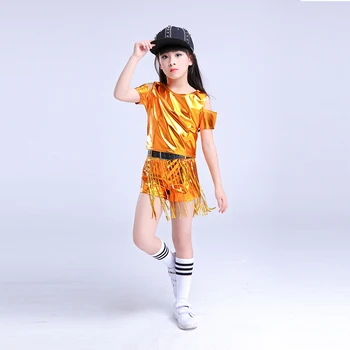 Srebro oranžna stranka plesne kostume Jazz hip-hop sodobni ples dancewear Tekmovanja uspešnosti stagewear za otroke