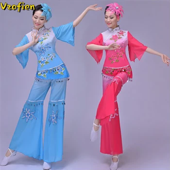 Tradicionalni Kitajski Folk Dance Stari Elegantno Ples Kostum Ženska Hanfu Oblačila Nacionalni Krovni Ventilator Orientalski Ples Obleka