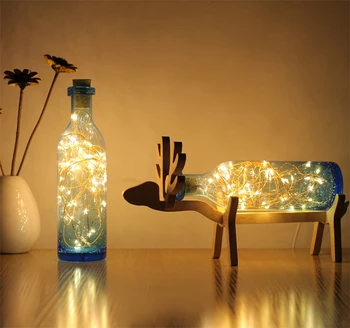 Trdne Lesene Elk Jelena LED Nočne Luči, ki Želijo Ustvarjalno Steklenico USB 3D Svetilke Ognjemet Otroci Spalna Luči Doma Dekoracijo